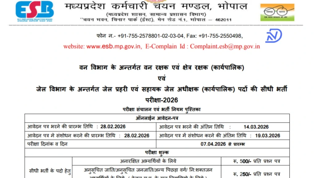MP Forest Guard Vacancy 2026 – वन रक्षक के 1679 पद | MPESB Van Rakshak Vacancy 2026 | वन विभाग भर्ती 2026